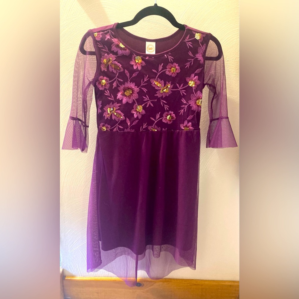 Kids Plum Sheer Sleeve Dress